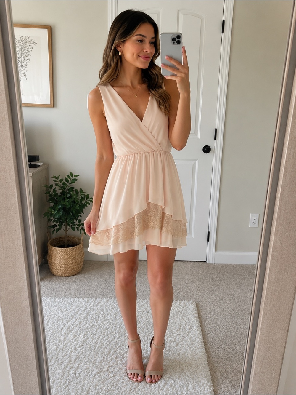 BCBGeneration Blush Lace Overlay Dress – Size XS